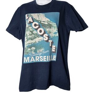 Lacoste Sport Mens Marseille Graphic T-Shirt Navy Blue Cotton Crew Neck Size M